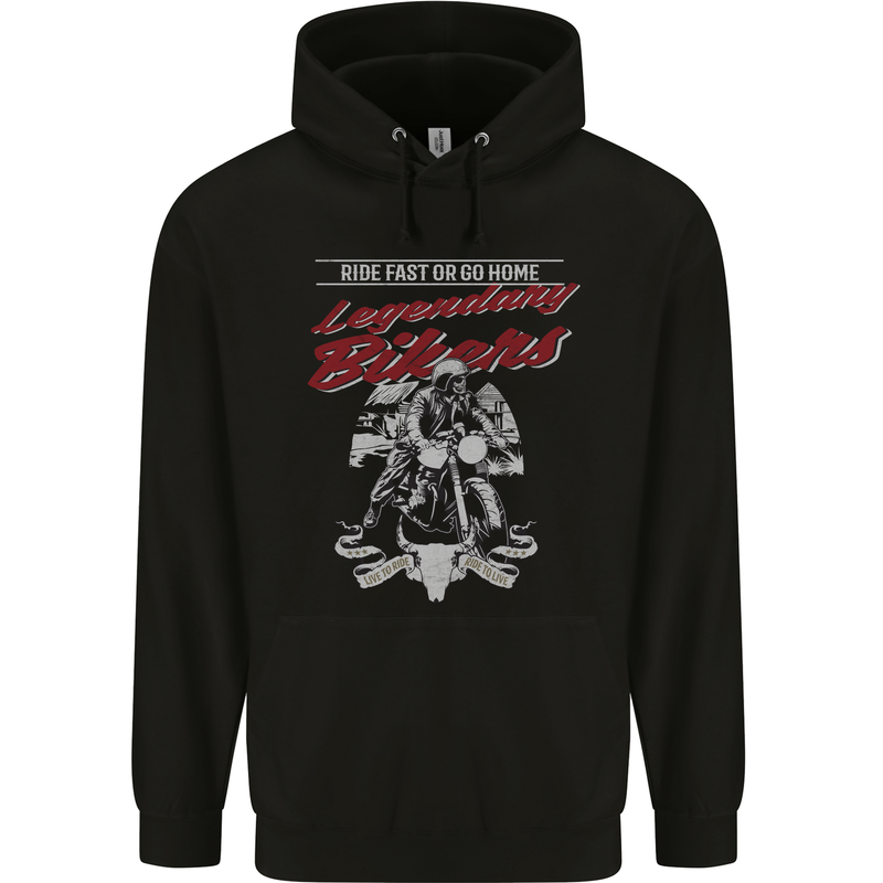 Legendary Bikers Skull Motorcycle Motorbike Childrens Kids Hoodie Black