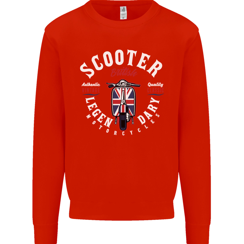 Legendary British Scooter Motorcycle MOD Kids Sweatshirt Jumper Bright Red