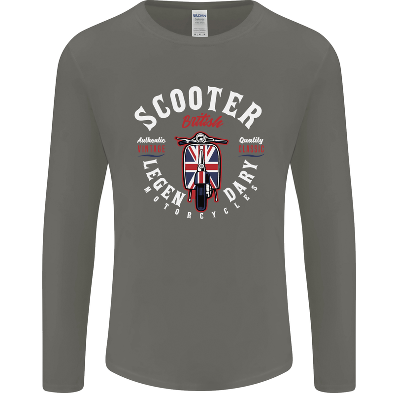 Legendary British Scooter Motorcycle MOD Mens Long Sleeve T-Shirt Charcoal