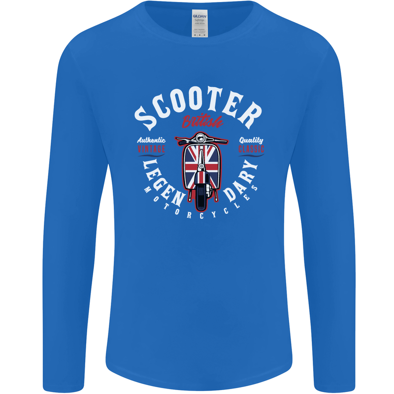 Legendary British Scooter Motorcycle MOD Mens Long Sleeve T-Shirt Royal Blue