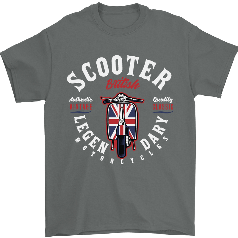 Legendary British Scooter Motorcycle MOD Mens T-Shirt Cotton Gildan Charcoal