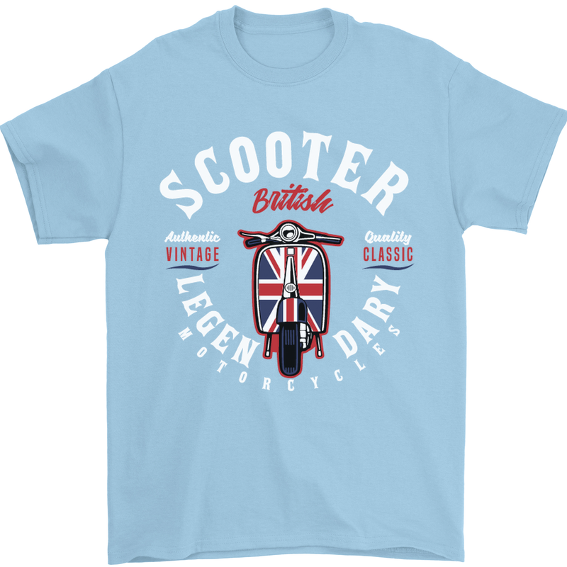 Legendary British Scooter Motorcycle MOD Mens T-Shirt Cotton Gildan Light Blue