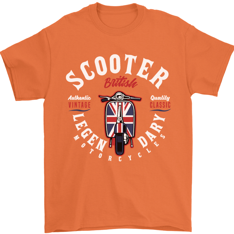 Legendary British Scooter Motorcycle MOD Mens T-Shirt Cotton Gildan Orange