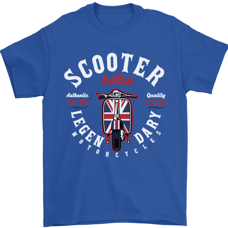 Legendary British Scooter Motorcycle MOD Mens T-Shirt Cotton Gildan Royal Blue