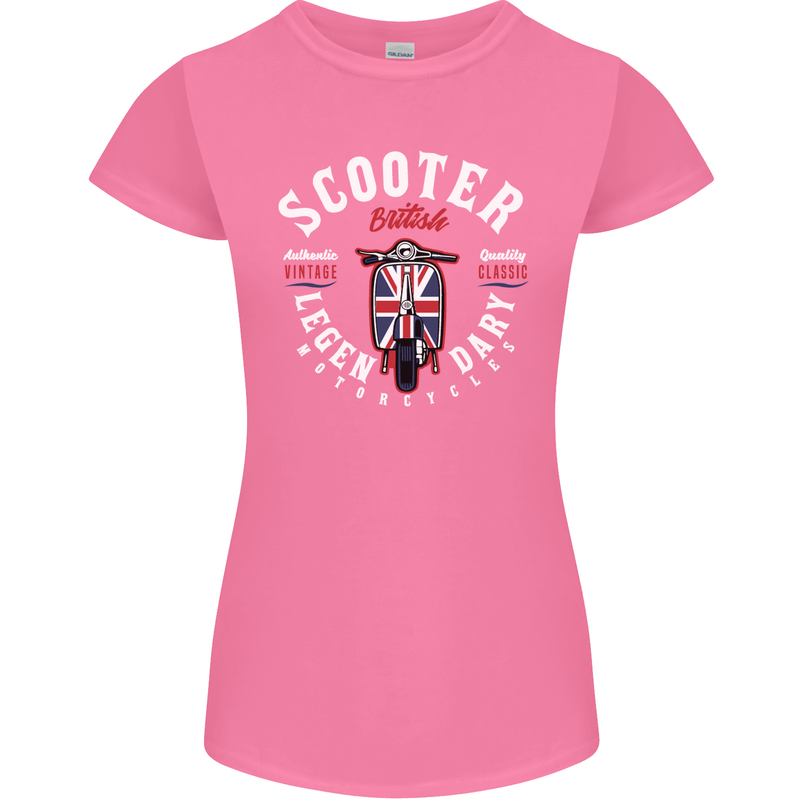 Legendary British Scooter Motorcycle MOD Womens Petite Cut T-Shirt Azalea