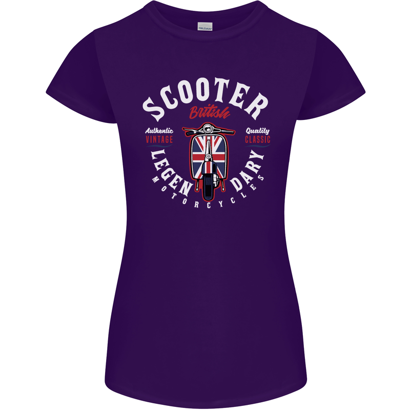 Legendary British Scooter Motorcycle MOD Womens Petite Cut T-Shirt Purple