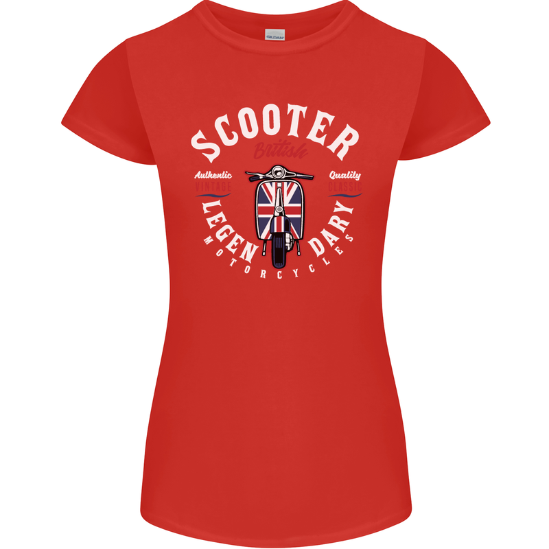 Legendary British Scooter Motorcycle MOD Womens Petite Cut T-Shirt Red