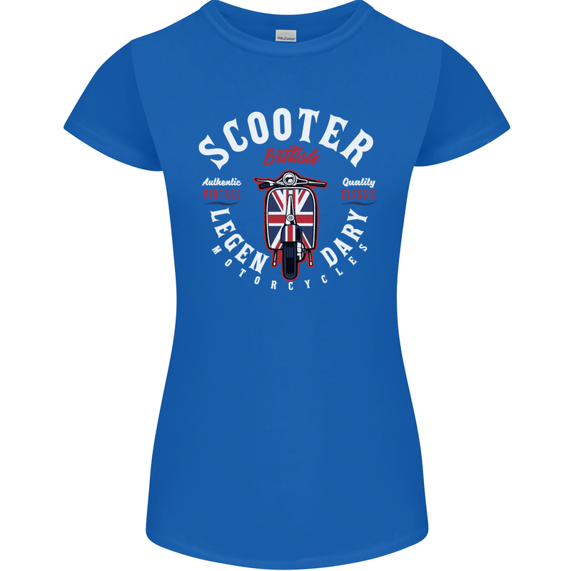 Legendary British Scooter Motorcycle MOD Womens Petite Cut T-Shirt Royal Blue