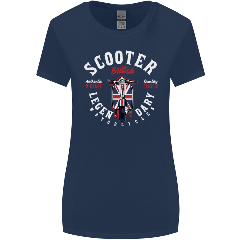 Legendary British Scooter Motorcycle MOD Womens Wider Cut T-Shirt Navy Blue