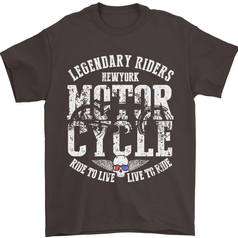 Legendary Motorcycle Riders Motorbike Biker Mens T-Shirt Cotton Gildan Dark Chocolate