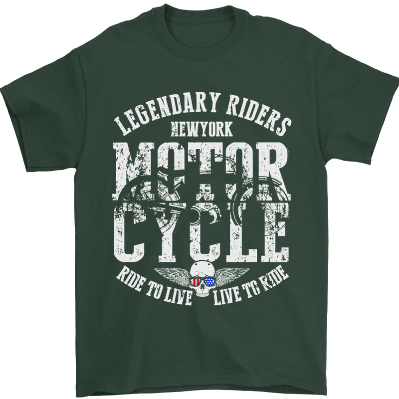 Legendary Motorcycle Riders Motorbike Biker Mens T-Shirt Cotton Gildan Forest Green