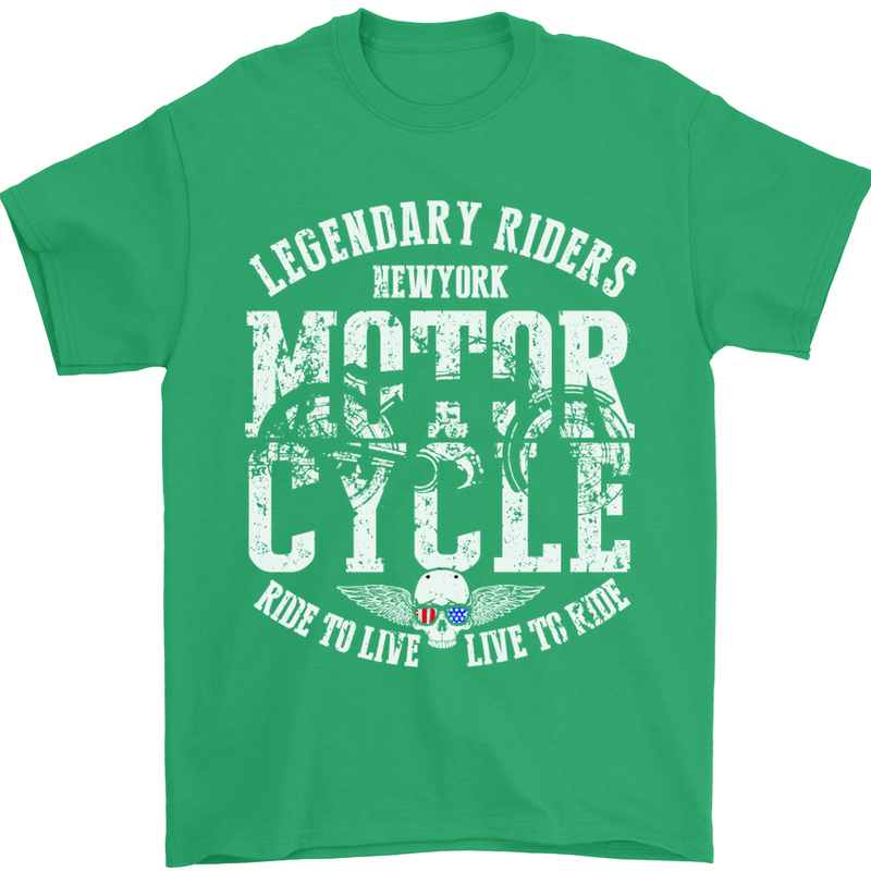 Legendary Motorcycle Riders Motorbike Biker Mens T-Shirt Cotton Gildan Irish Green
