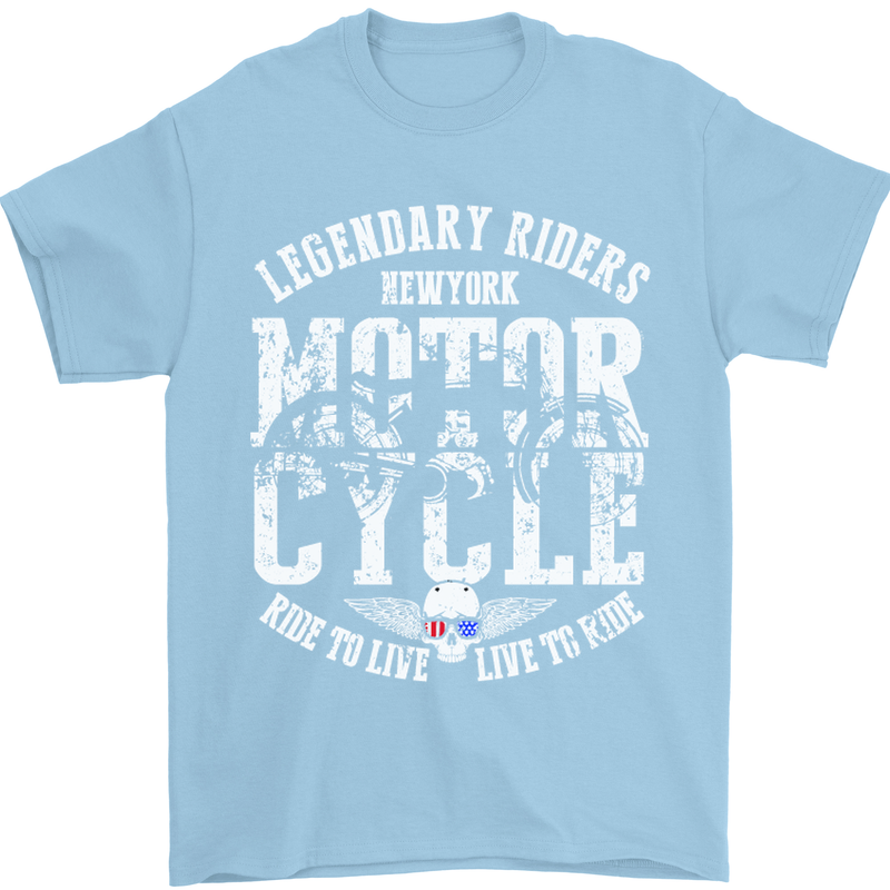 Legendary Motorcycle Riders Motorbike Biker Mens T-Shirt Cotton Gildan Light Blue