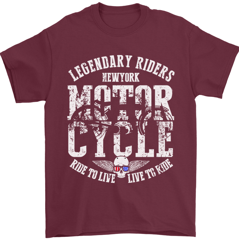 Legendary Motorcycle Riders Motorbike Biker Mens T-Shirt Cotton Gildan Maroon