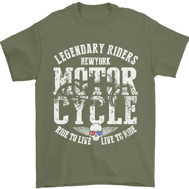 Legendary Motorcycle Riders Motorbike Biker Mens T-Shirt Cotton Gildan Military Green