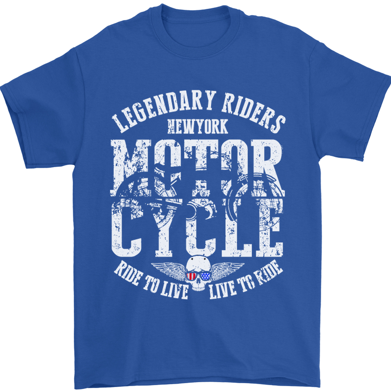 Legendary Motorcycle Riders Motorbike Biker Mens T-Shirt Cotton Gildan Royal Blue