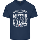Legendary Motorcycle Riders Motorbike Biker Mens V-Neck Cotton T-Shirt Navy Blue