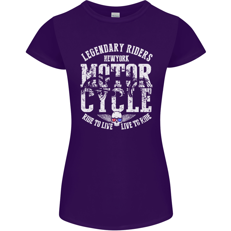 Legendary Motorcycle Riders Motorbike Biker Womens Petite Cut T-Shirt Purple