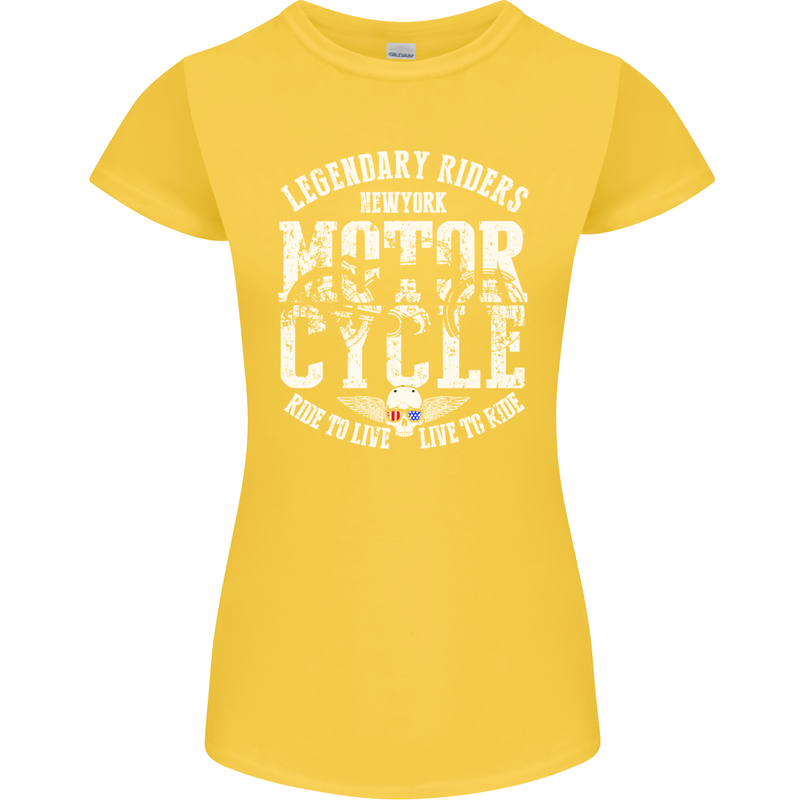 Legendary Motorcycle Riders Motorbike Biker Womens Petite Cut T-Shirt Yellow