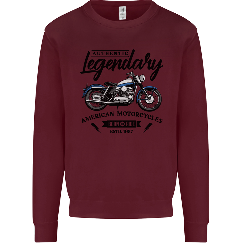 Legendary Motorcycles Biker Cafe Racer Kids Sweatshirt Jumper Maroon