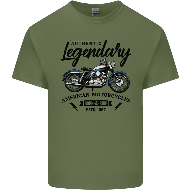 Legendary Motorcycles Biker Cafe Racer Mens Cotton T-Shirt Tee Top Military Green