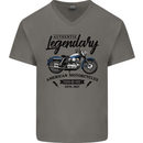 Legendary Motorcycles Biker Cafe Racer Mens V-Neck Cotton T-Shirt Charcoal