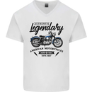 Legendary Motorcycles Biker Cafe Racer Mens V-Neck Cotton T-Shirt White