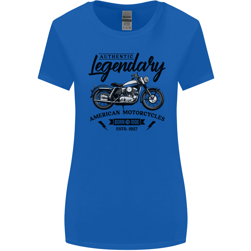 Legendary Motorcycles Biker Cafe Racer Womens Wider Cut T-Shirt Royal Blue