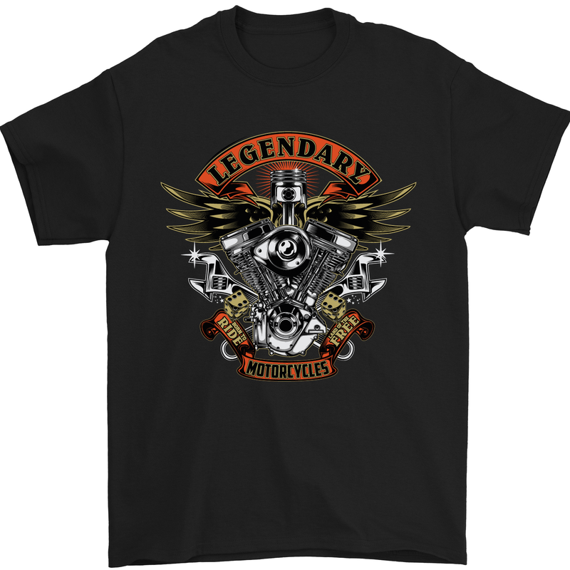 Legendary Motorcycles Motorbike Biker Mens T-Shirt Cotton Gildan Black
