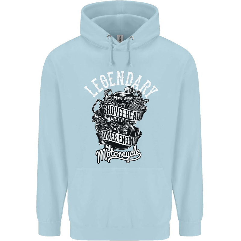 Legendary Shovelhead Motorcycle Biker Childrens Kids Hoodie Light Blue