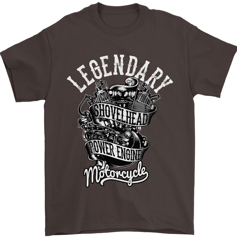 Legendary Shovelhead Motorcycle Biker Mens T-Shirt Cotton Gildan Dark Chocolate