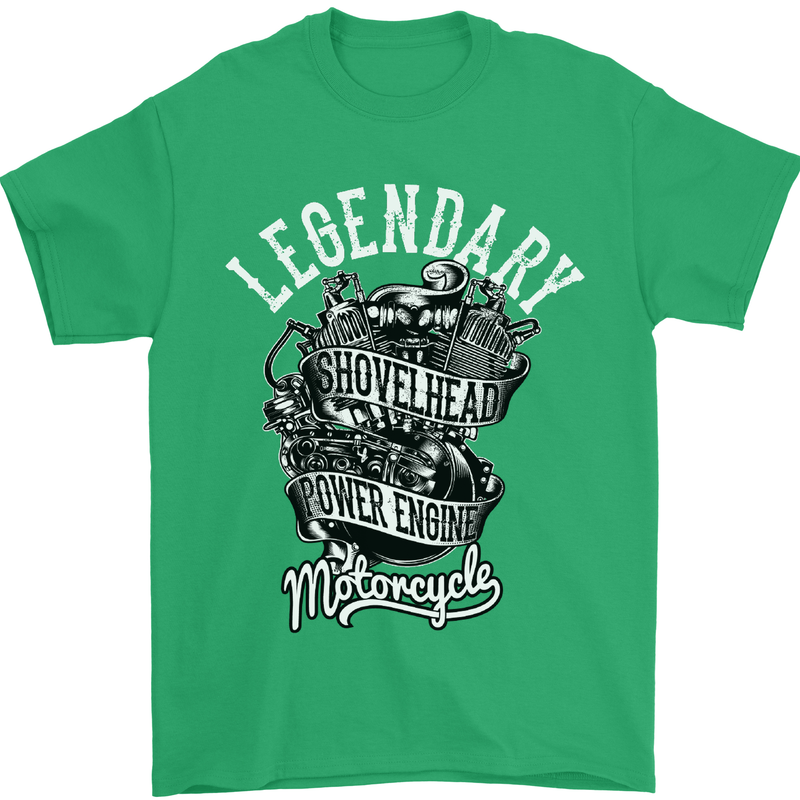 Legendary Shovelhead Motorcycle Biker Mens T-Shirt Cotton Gildan Irish Green