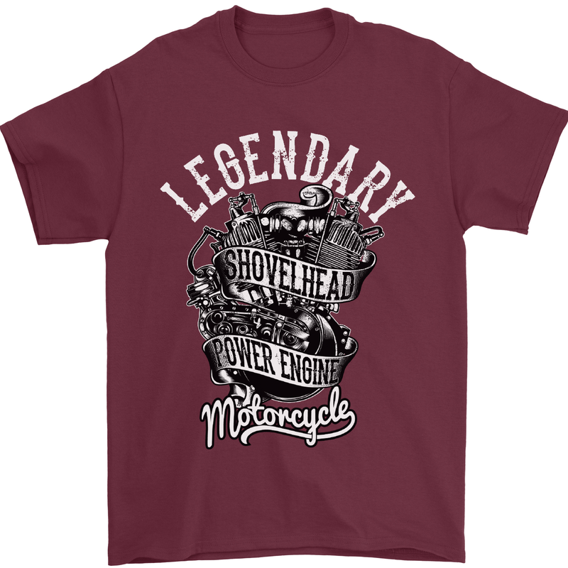 Legendary Shovelhead Motorcycle Biker Mens T-Shirt Cotton Gildan Maroon