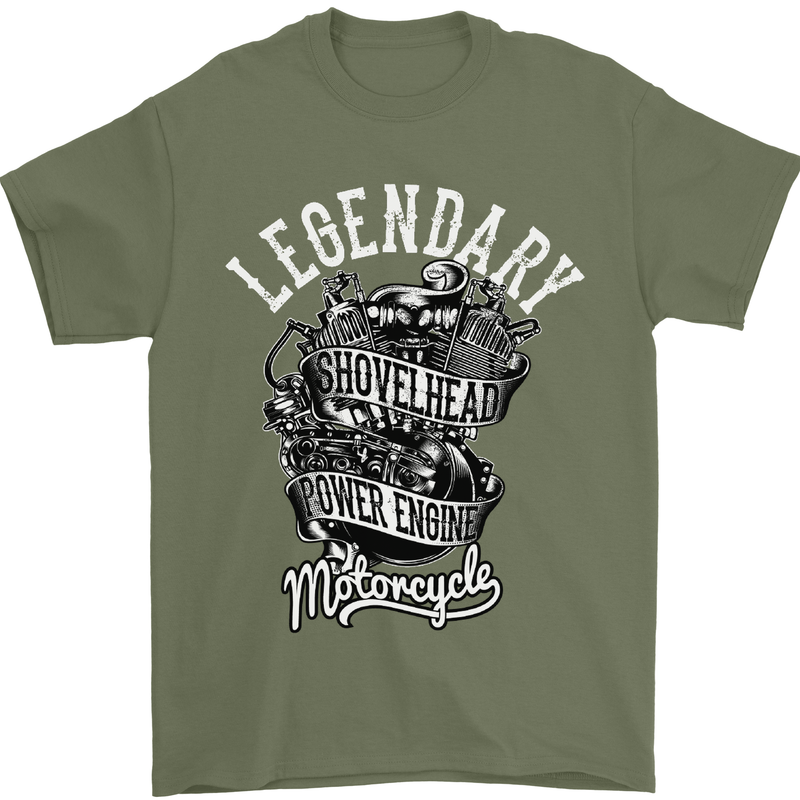 Legendary Shovelhead Motorcycle Biker Mens T-Shirt Cotton Gildan Military Green
