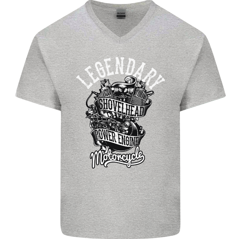 Legendary Shovelhead Motorcycle Biker Mens V-Neck Cotton T-Shirt Sports Grey
