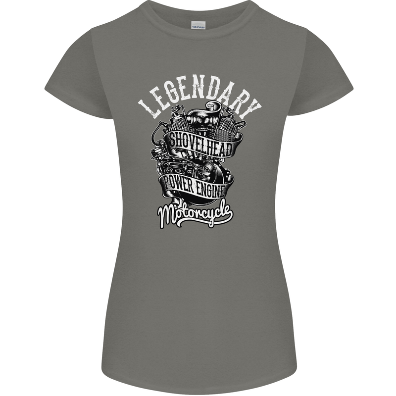 Legendary Shovelhead Motorcycle Biker Womens Petite Cut T-Shirt Charcoal