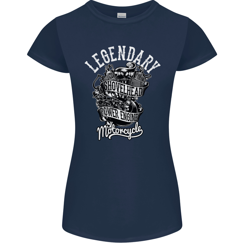 Legendary Shovelhead Motorcycle Biker Womens Petite Cut T-Shirt Navy Blue