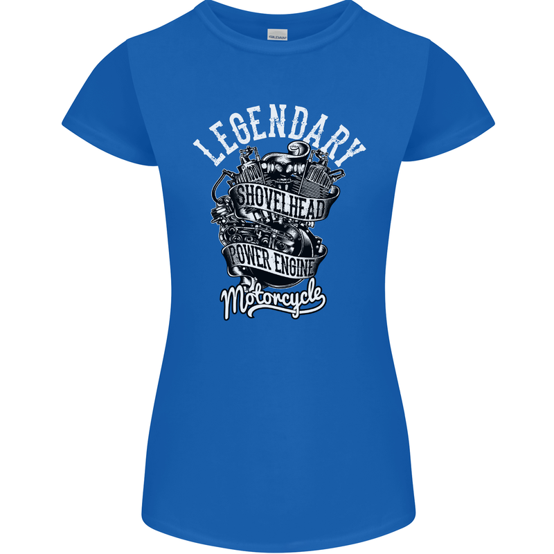 Legendary Shovelhead Motorcycle Biker Womens Petite Cut T-Shirt Royal Blue