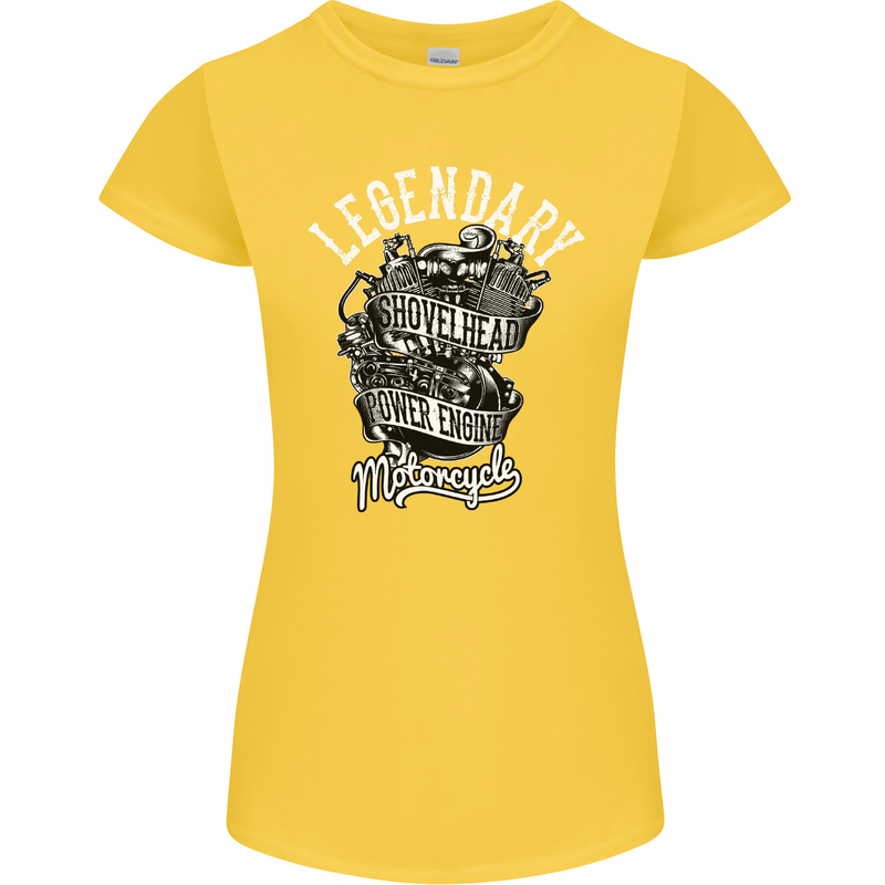 Legendary Shovelhead Motorcycle Biker Womens Petite Cut T-Shirt Yellow