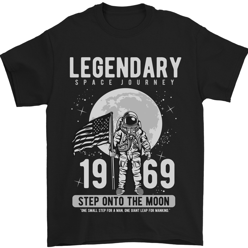 Legendary Space USA Moon Landing Astronaut Mens T-Shirt Cotton Gildan Black