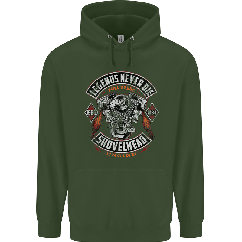 Legends Never Die Biker Motorbike Mens 80% Cotton Hoodie Forest Green