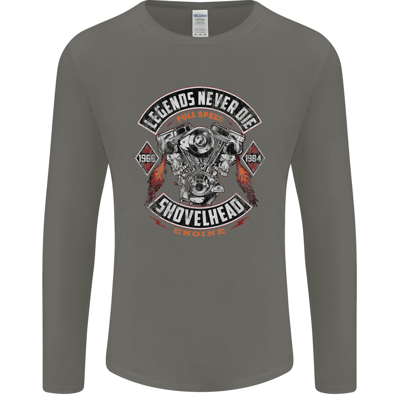 Legends Never Die Biker Motorbike Mens Long Sleeve T-Shirt Charcoal