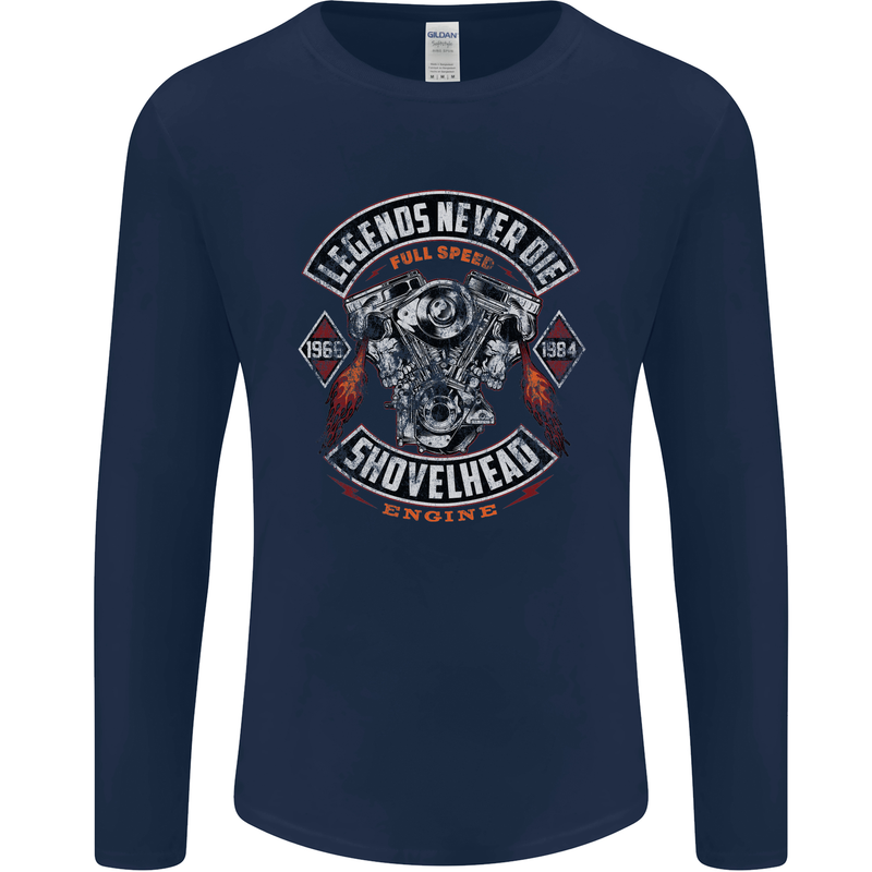 Legends Never Die Biker Motorbike Mens Long Sleeve T-Shirt Navy Blue