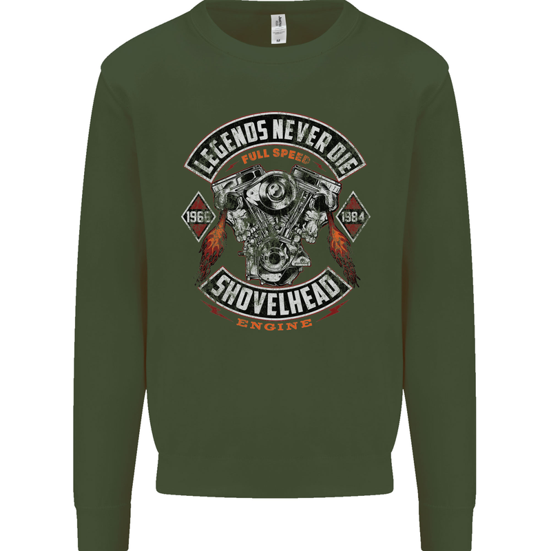Legends Never Die Biker Motorbike Mens Sweatshirt Jumper Forest Green