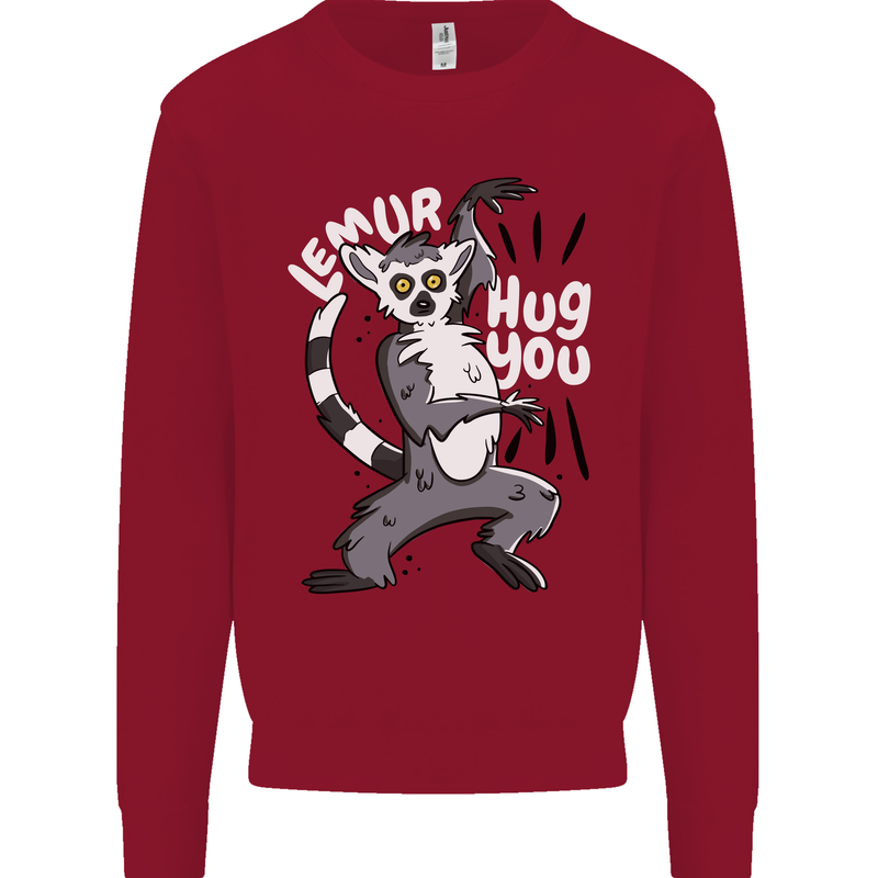 Lemur Hug You Funny Kids Sweatshirt Jumper Red