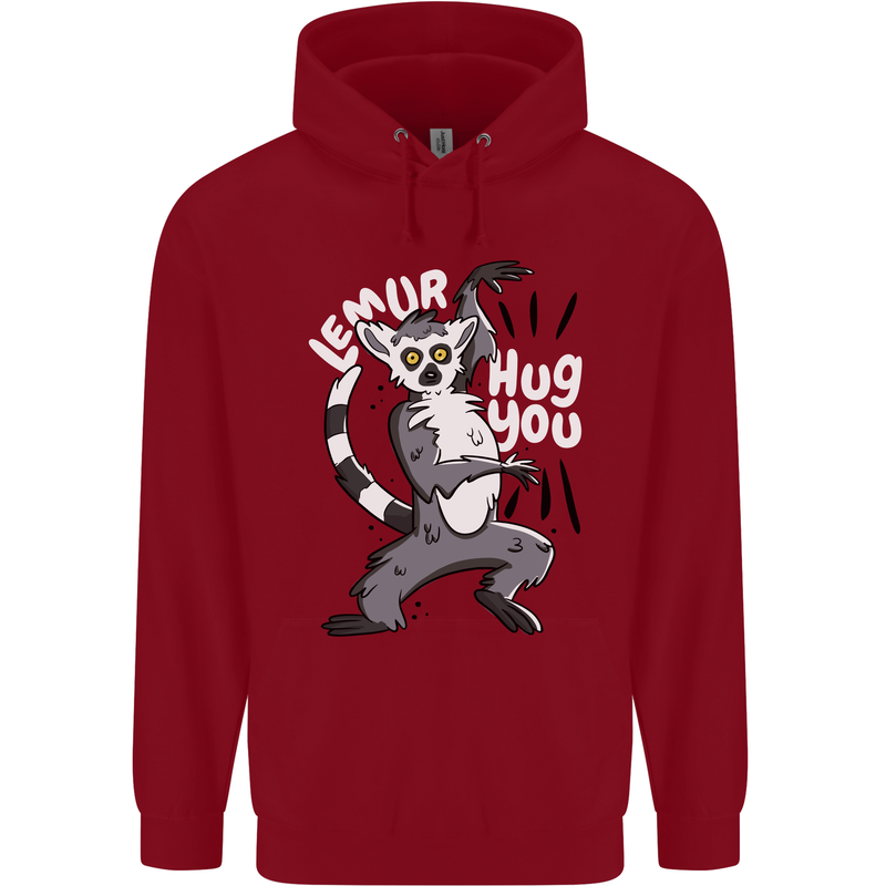 Lemur Hug You Funny Mens 80% Cotton Hoodie Red