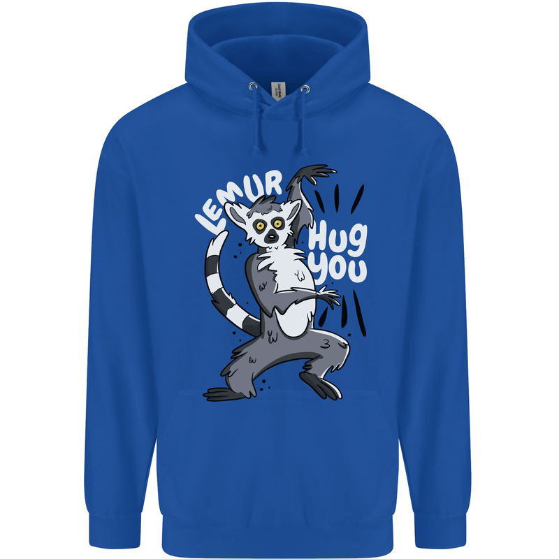 Lemur Hug You Funny Mens 80% Cotton Hoodie Royal Blue