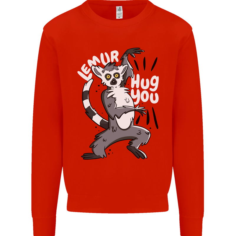 Lemur Hug You Funny Mens Sweatshirt Jumper Bright Red