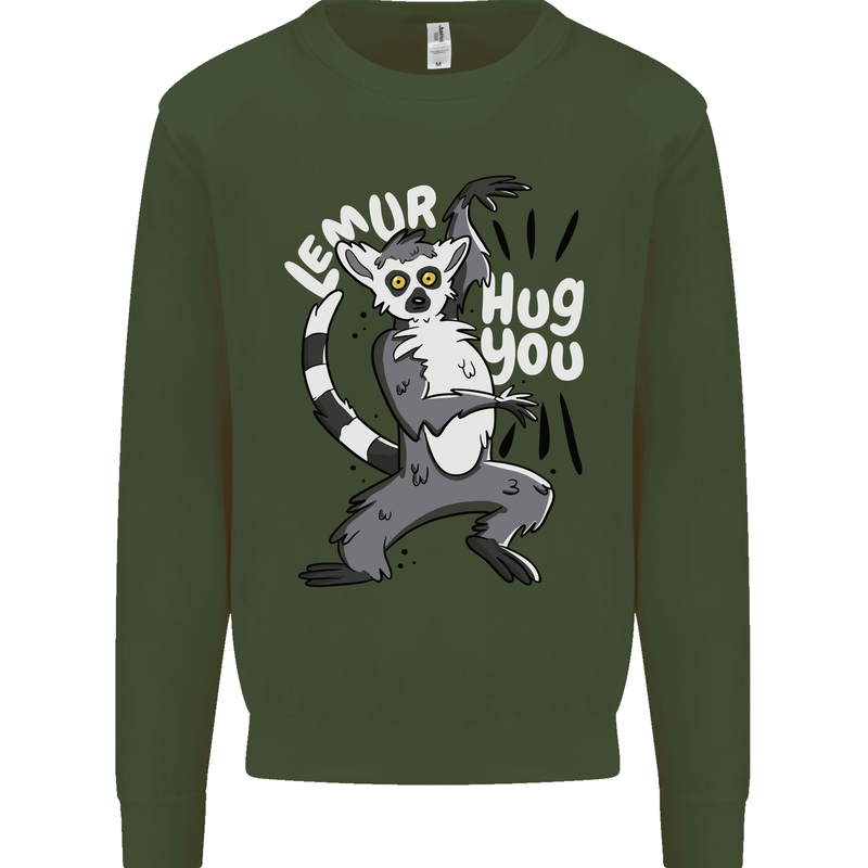 Lemur Hug You Funny Mens Sweatshirt Jumper Forest Green