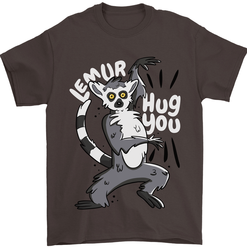 Lemur Hug You Funny Mens T-Shirt 100% Cotton Dark Chocolate
